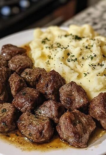 Bocaditos de Carne y Mantequilla de Ajo con Puré